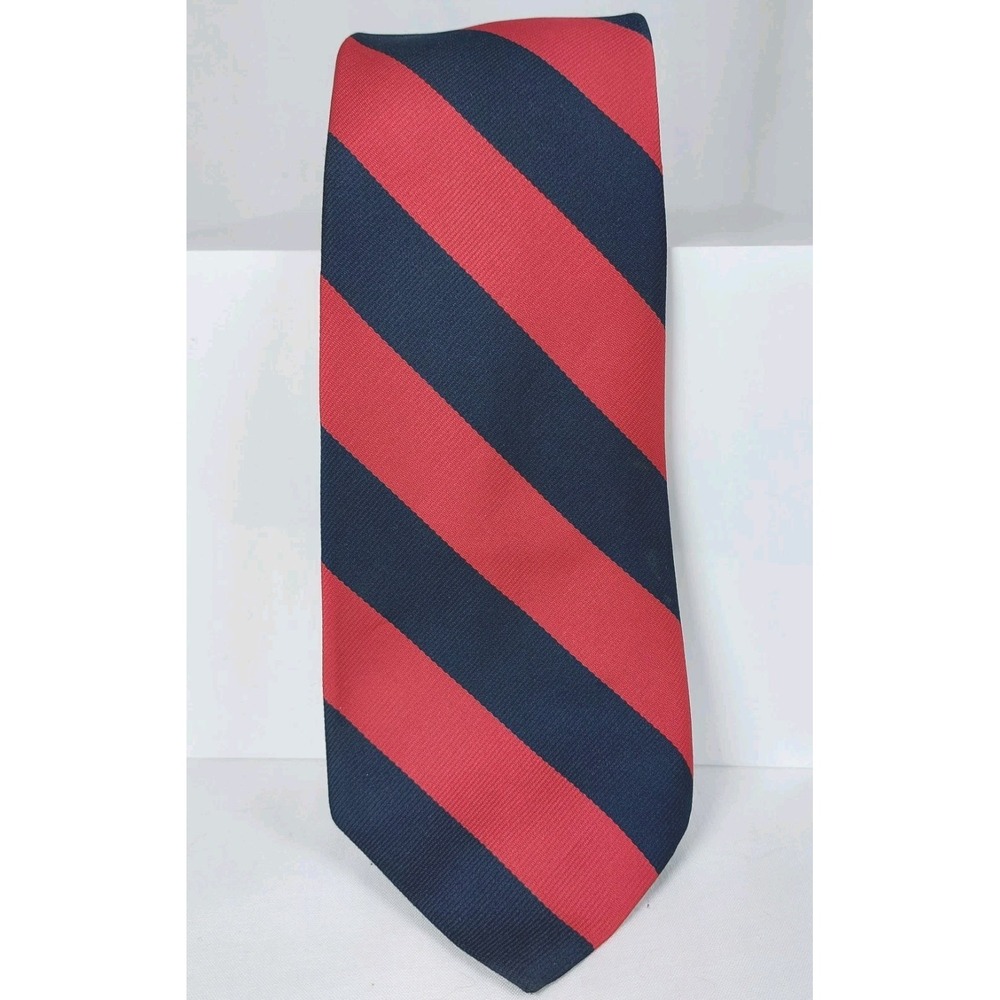 VINTAGE RAM TIE MAKERS Mens Navy Blue‎ Red Striped Repp Necktie 4"x56"